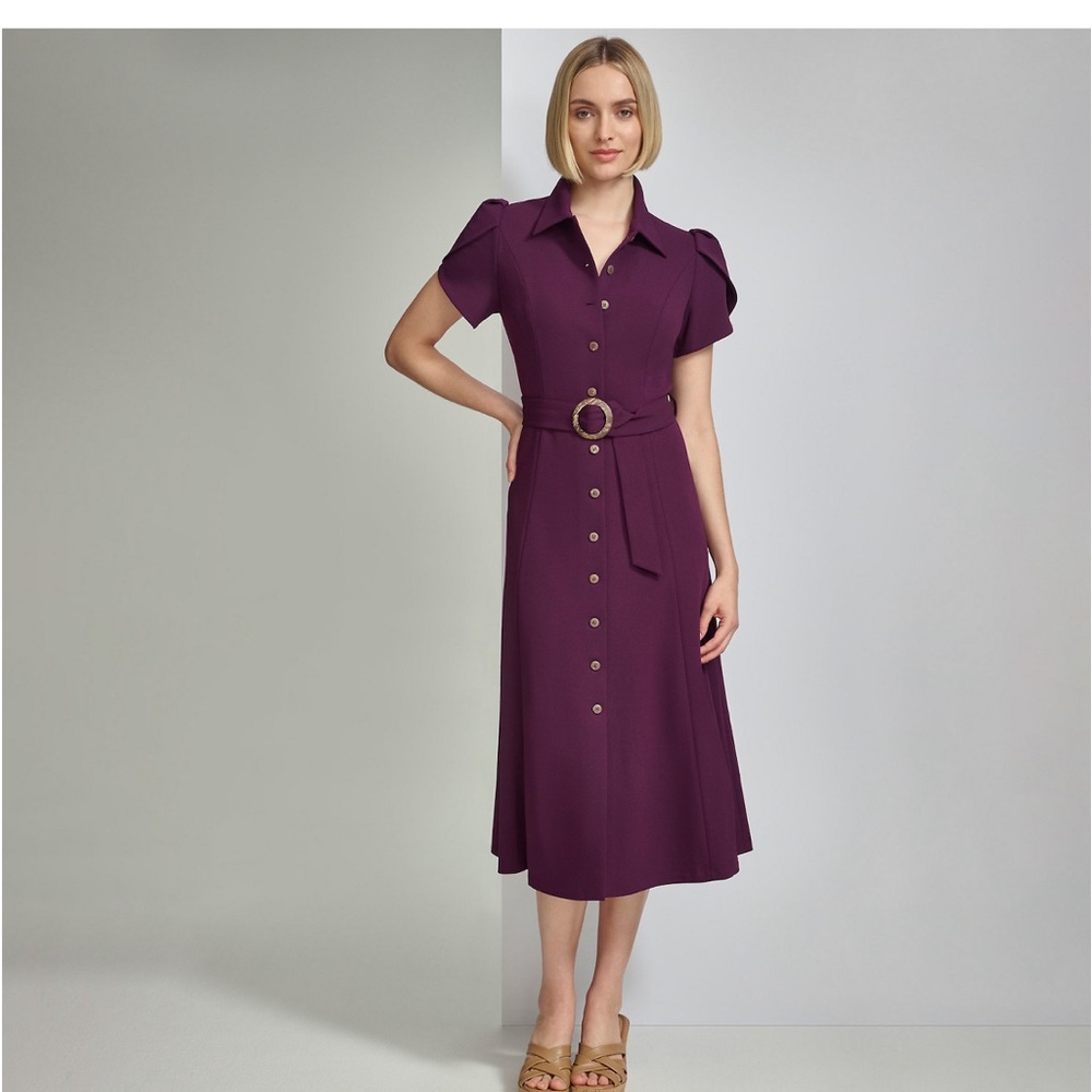Short sleeve button front midi dress